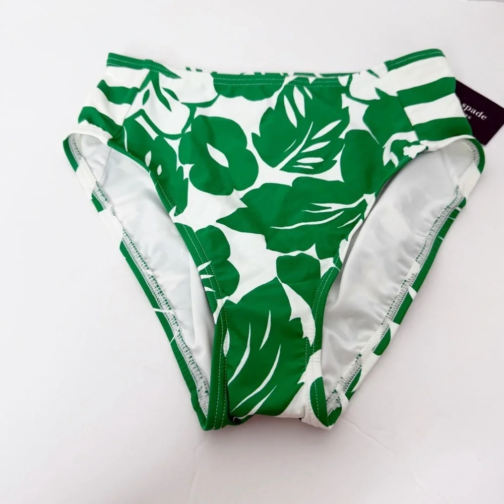 NWT KATE SPADE | Floral Forest Glen White and Green Bikini High Waist Set Sz. XS
